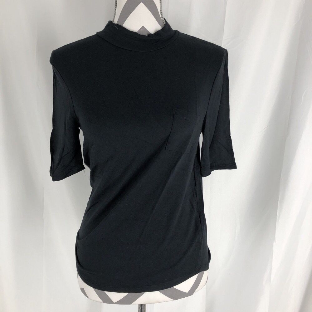 Articles Of Society Women’s Top SZ Small Black Mock Neck 3/4 Sleeve Pocket Tee